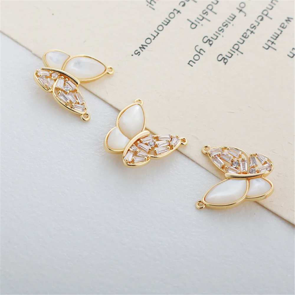

14K gold inlaid zircon half-face bright shell butterfly pendant 18 * 19mm bracelet necklace diy pendant