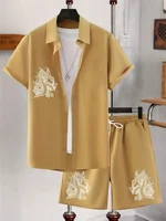 New Men's Short-Sleeved Shirt And Shorts Two-Piece Set Beach Hawaiian Style Summer Single-Breasted Shirt T-Shirt Sportswear Suit 2