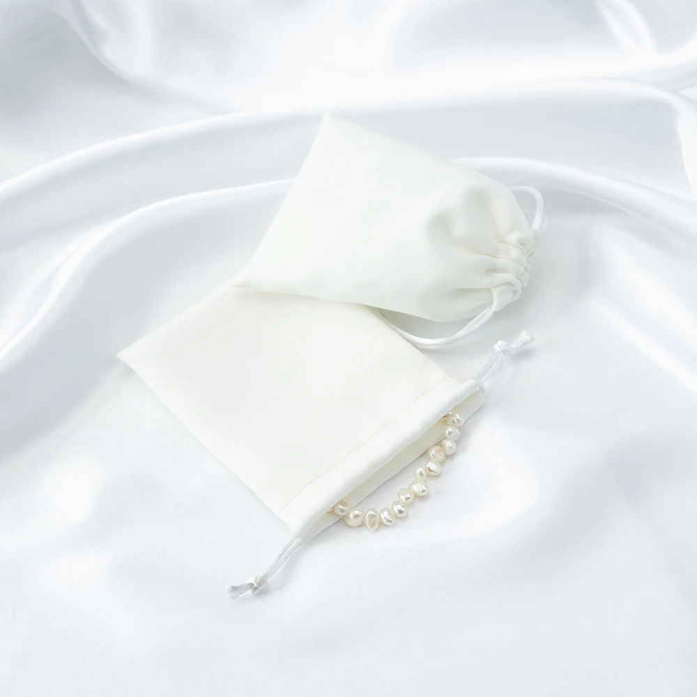 White Silk Jewelry Small Gift Bags 8x10cm 9x12cm 10x15cm Size Satin Drawstring Packaging Pouch Wedding Favor Business Wholesale