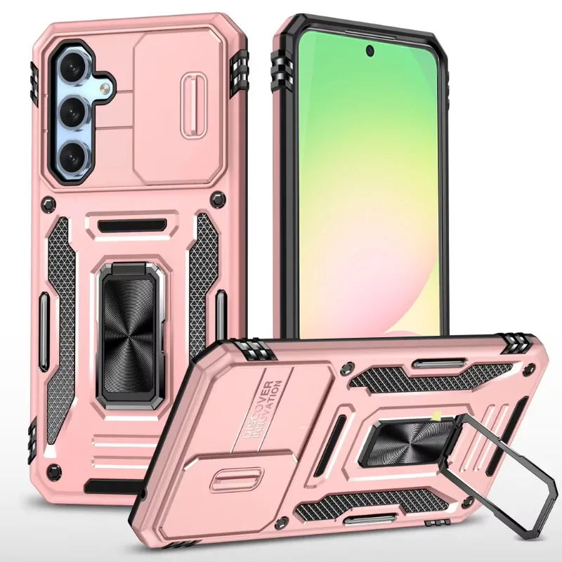 Rugged Armor Phone Case with Slide Camera Protector & Magnetic Ring Stand Cover