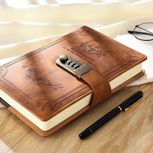 A5 200 Pages Retro Password Book with Lock Diary Thickened Creative Hand Ledger Student Notepad Stationery Notebook Binder 1