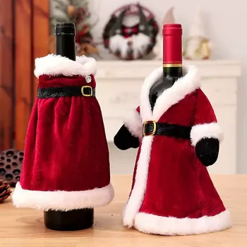 Creative Cute Christmas Wine Bottle Golden Velvet Dress Wine Bottle Covers Sleeve Santa Snowman Xmas Party Dinner Table Decor