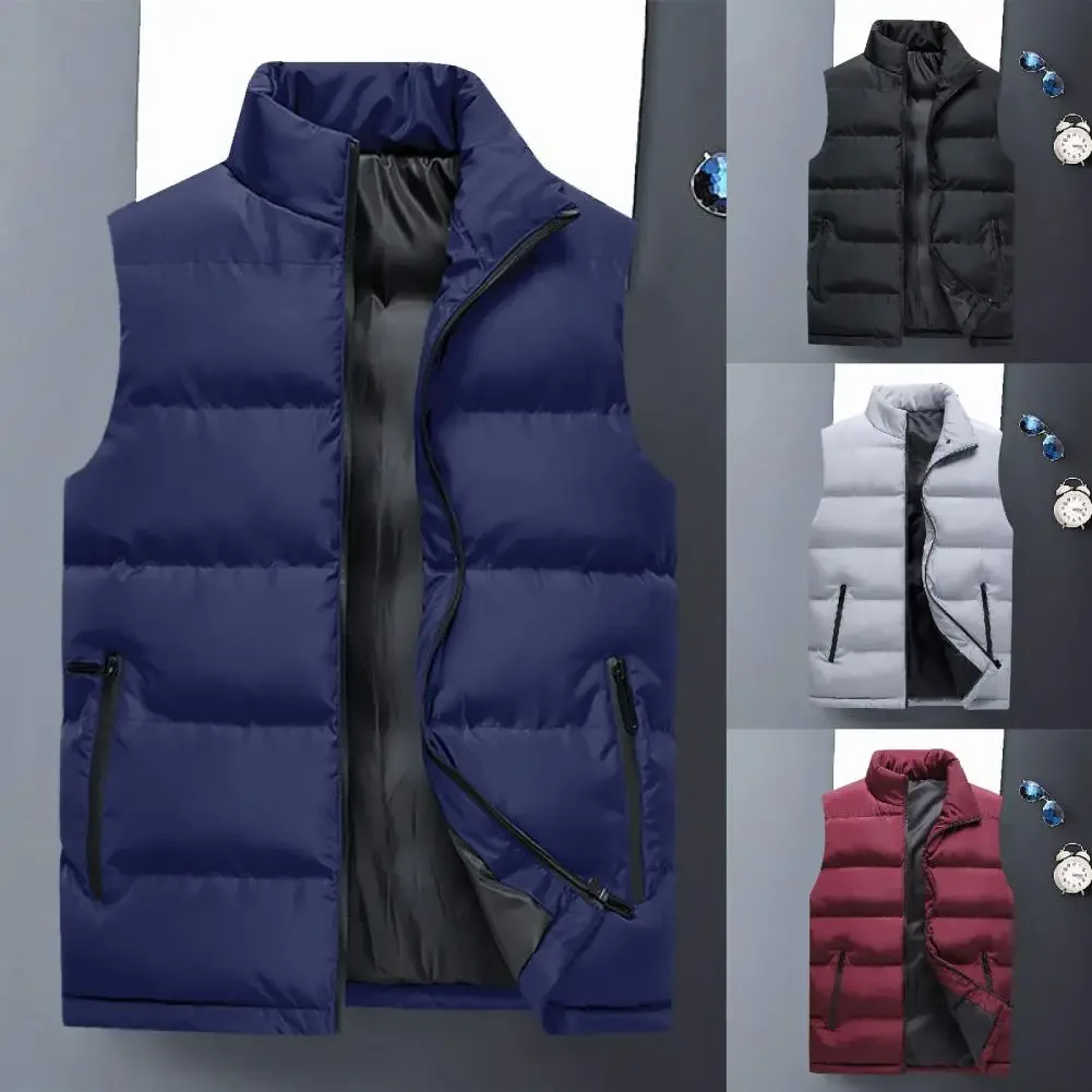 Description Picture 6 of itemBreathable Men Vest Large Pocket Polyester Warm Thick Men Waistcoat Antifreeze Zipper Comfortable Men Vest