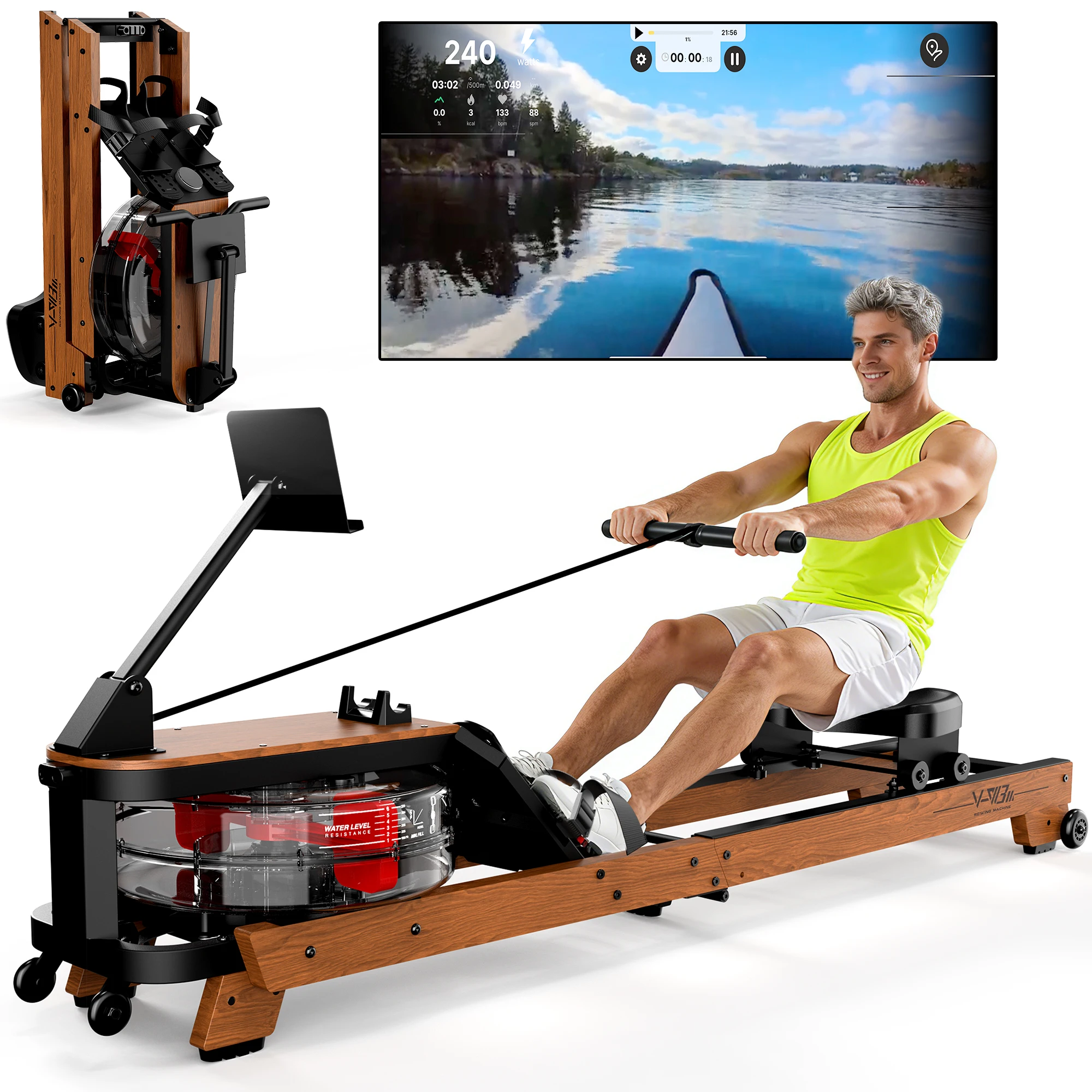 Bluetooth Rowing Sensor Mettlematic Rowing Machine for Home Made of Oak, Bluetooth Rowing ...
