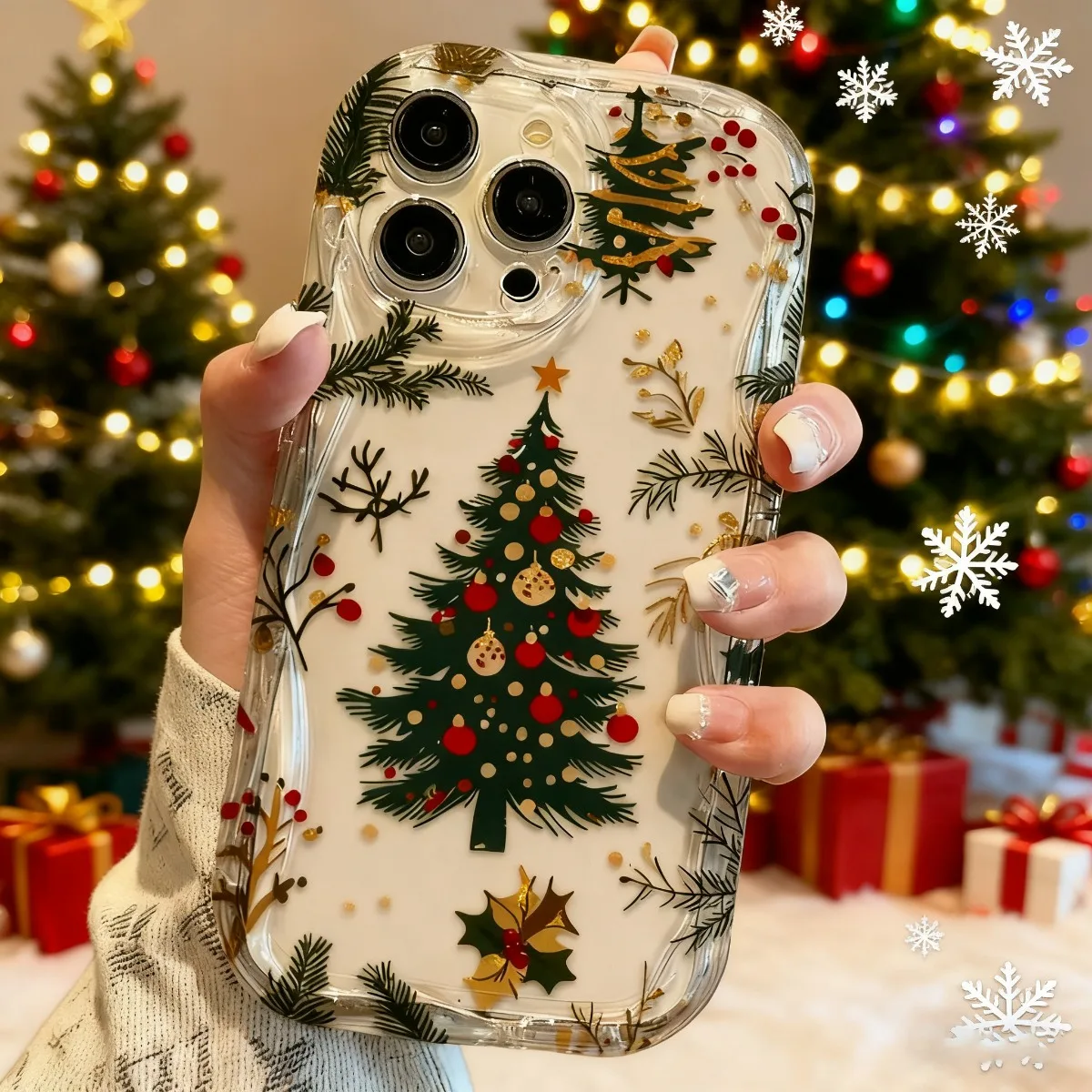 Festive Christmas Tree Pattern Cream Wave Phone Case