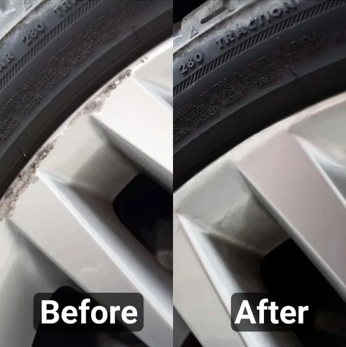 Car wheel hub refurbishment, alloy plastic cleaning and refurbishment agent, scratch reduction, polishing, brightening 3