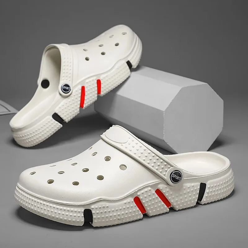 Large Size Slides Men's Trendy Garden Shoes Eva Soft Sole Hollow Baotou Flip-flops Sandals for Men's Leisure Beach Slippers