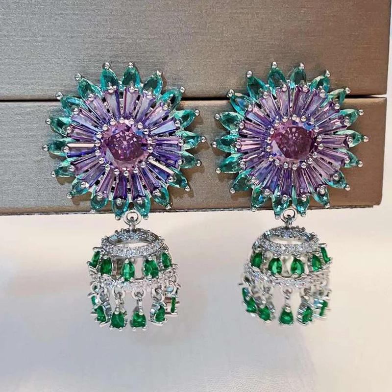 

Fashion Jewelry Flower Bell Dangle Earrings for Women Girl Party Wedding Gift Cubic Zirconia Chunky Chandelier Earring