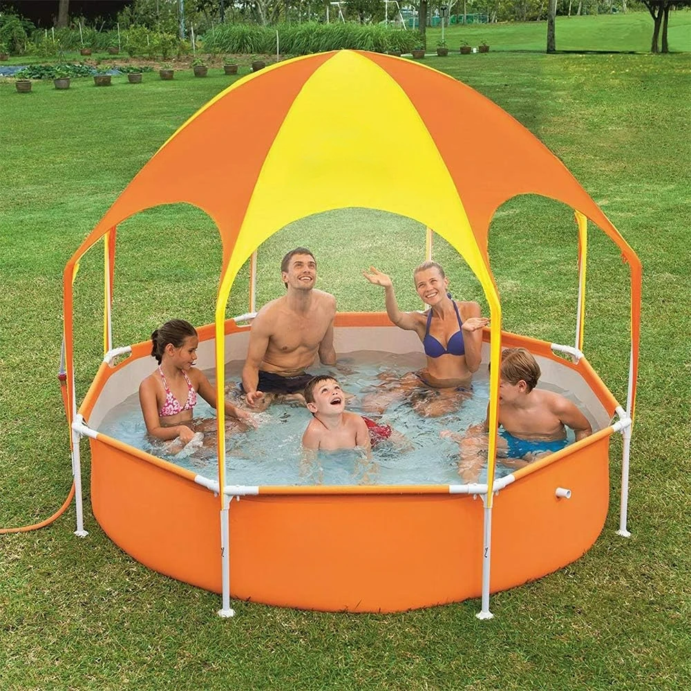 

Swimming Pool with Water Sprayer on Top, Metal Frame Outdoor Above Ground Swimming Pool