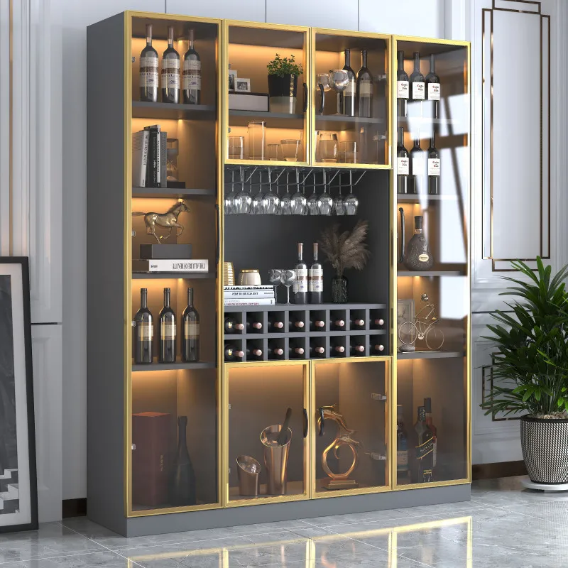 Stainless steel metal cabinet European light luxury wine cabinet display glass red rack