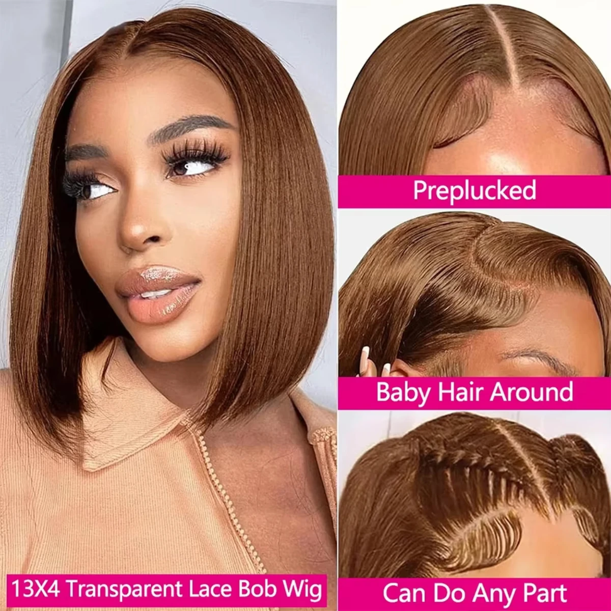 Chocolate Brown Straight Bob Wigs Human Hair 13x4 Transparent Lace Wigs Remy Hair 4x4 5x5 2x6 Closure Lace Bob Wig Pre Plucked 2