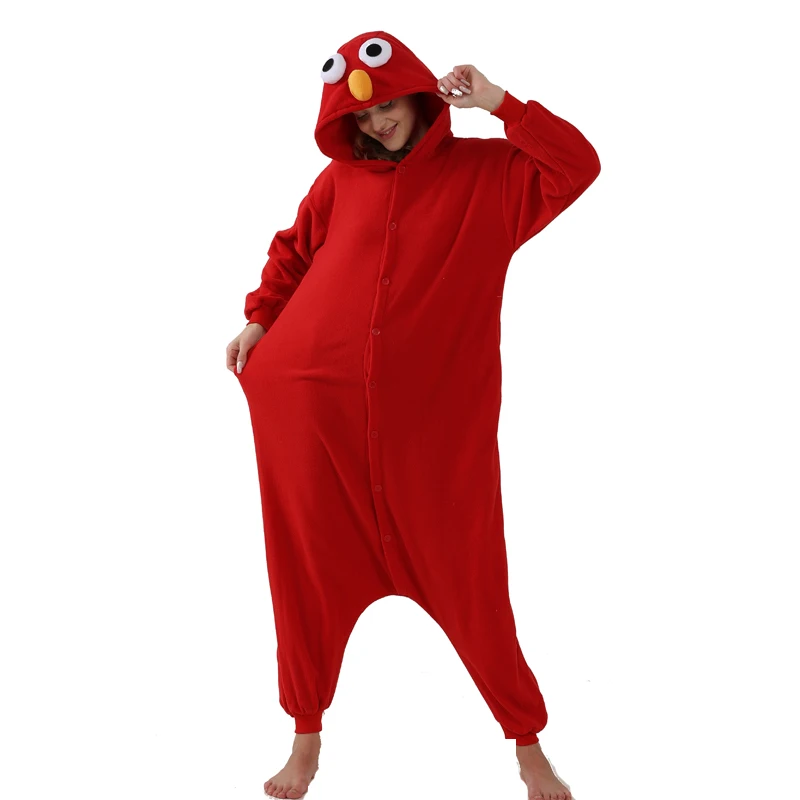 Fleece Jumpsuit for Women Onesie for Adult Pajamas Halloween Cosplay Costume Christmas Elmo One-Piece Sleepwear Party All in One
