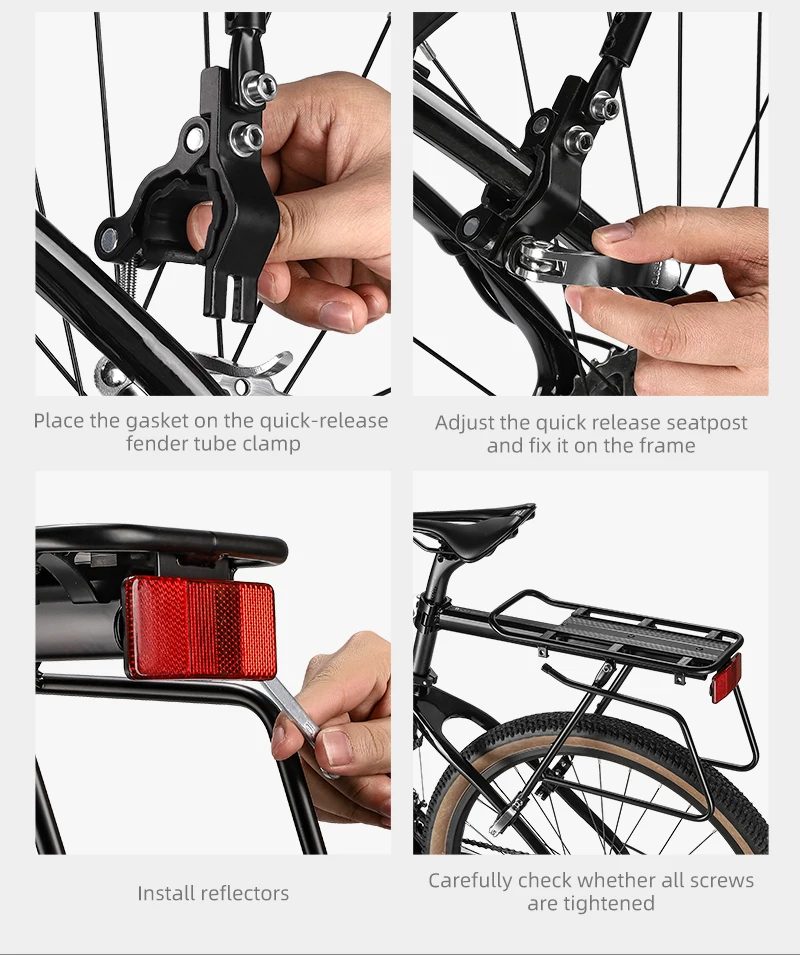 WEST BIKING Schnellspanner für Fahrradkofferraum, Aluminiumlegierung, Fahrrad-Rücksitz, Gepäckträger mit reflektierendem Sicherheits-Fahrradzubehör – Detail 14