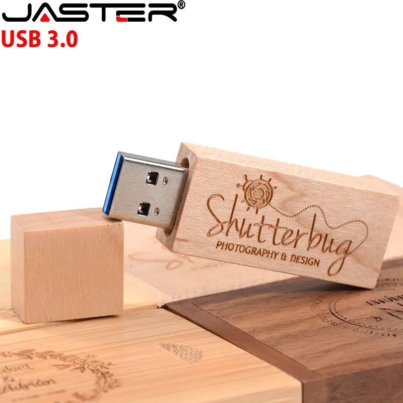 JASTER-USB 3.0 플래시 드라이브 128GB 나무 펜 드라이브 64GB 32GB 무료 사용자 정의 로고, 단풍나무 메모리 스틱 16GB U 디스크 노트북