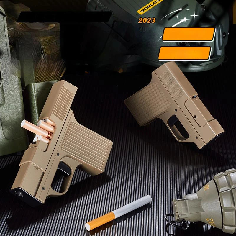 Creative Pistol Gas Lighter Welding Torch Capacity 10 Pieces Cigarette Case Windproof Cigar Lighter Men Decompression Gadget Toy