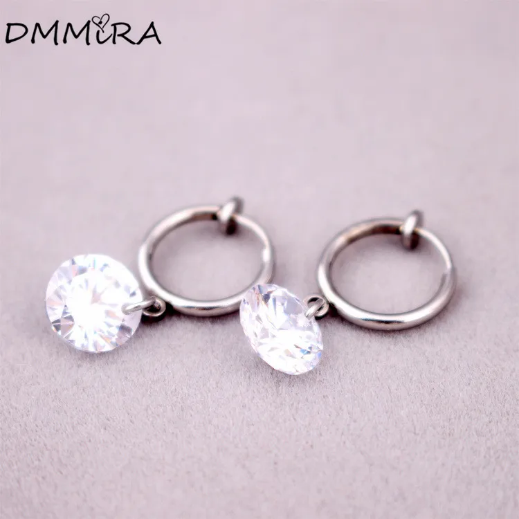 

Fashion Punk Male Hoop Pendientes Color Stainless Steel Round Zircon Crystal Non-piercing Hoop Huggie Earrings Jewelry