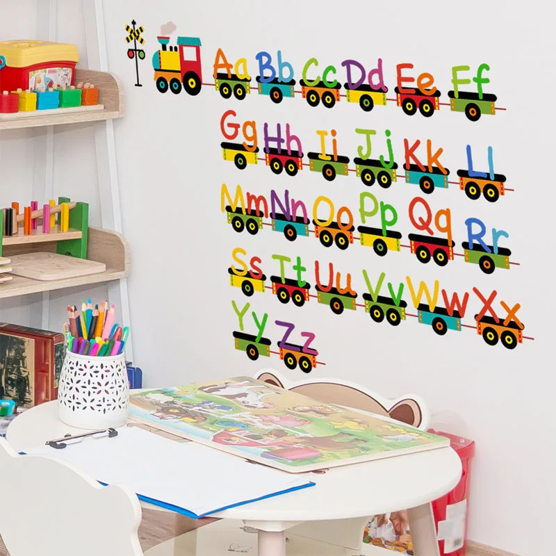 Cartoon children's English alphabet train living room decoration wall sticker wall stickers,wall sticker