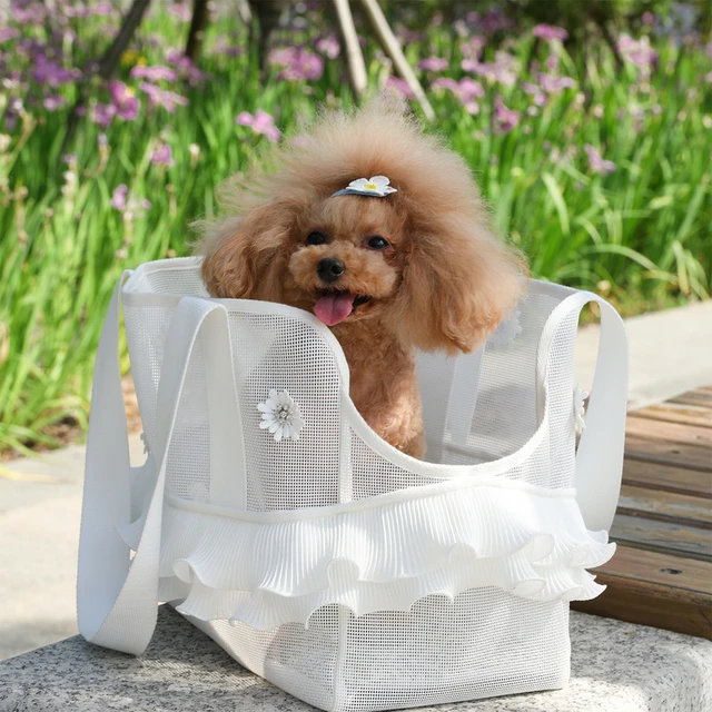 Borsa per animali domestici elegante con fiore in pizzo borsa a tracolla  portatile per animali domestici