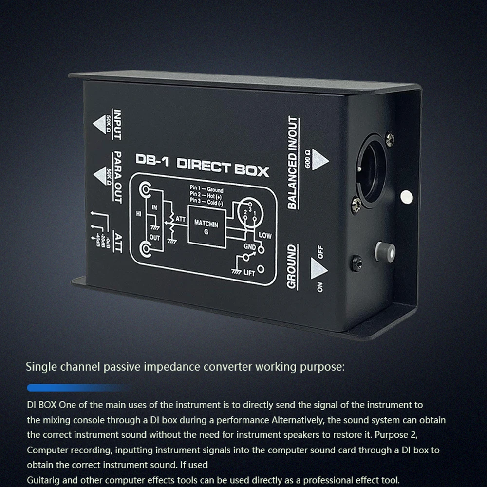 Passive Audio DI Box Direct Injection Box Low Noise Guitar Bass DI Single Channel Audio Converter audio converter