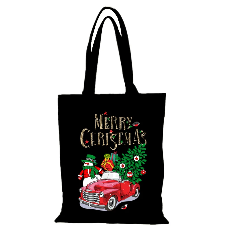 Cartoon Canvas Einkaufstasche Frau Neujahr Geschenk Frohe Weihnachten Handtaschen Damen Handtasche Stofftaschen Eco Shopper Shopping Schulter – Detail 9