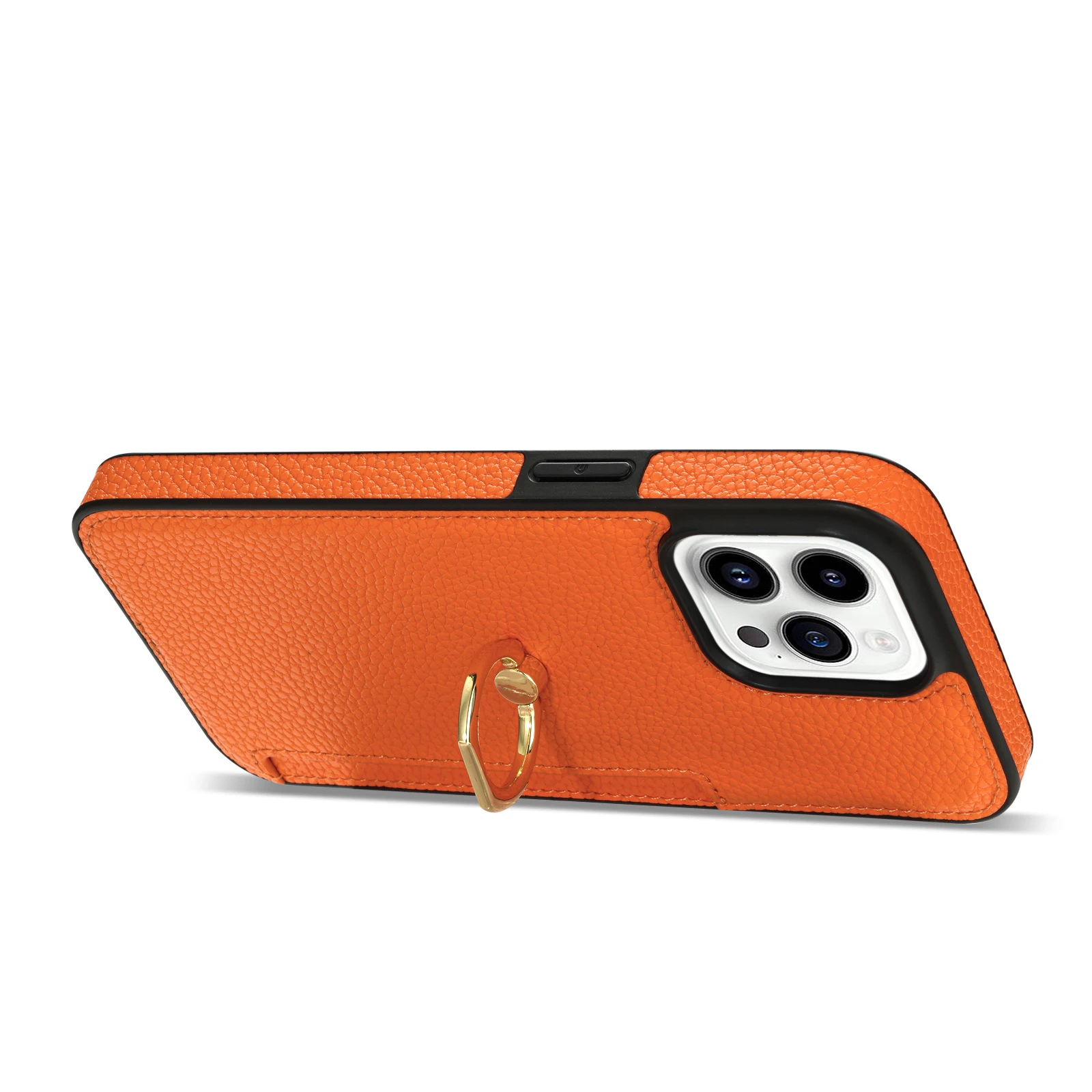 Luxurious Leather Wallet Phone Case with Ring Holder and Card Slot - Litchi Stand Cover