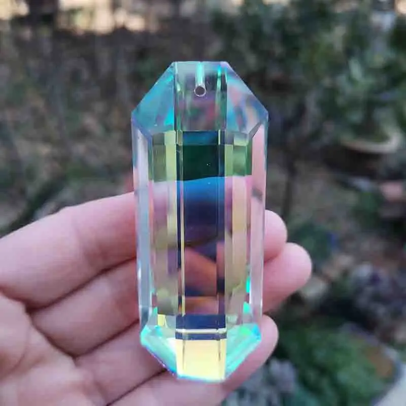 76mm Crystal Hexagonal Prism Hanging Pendant Rainbow Suncatcher Chandelier Bead Parts Garden Sun Catcher Chakras Home Decoration