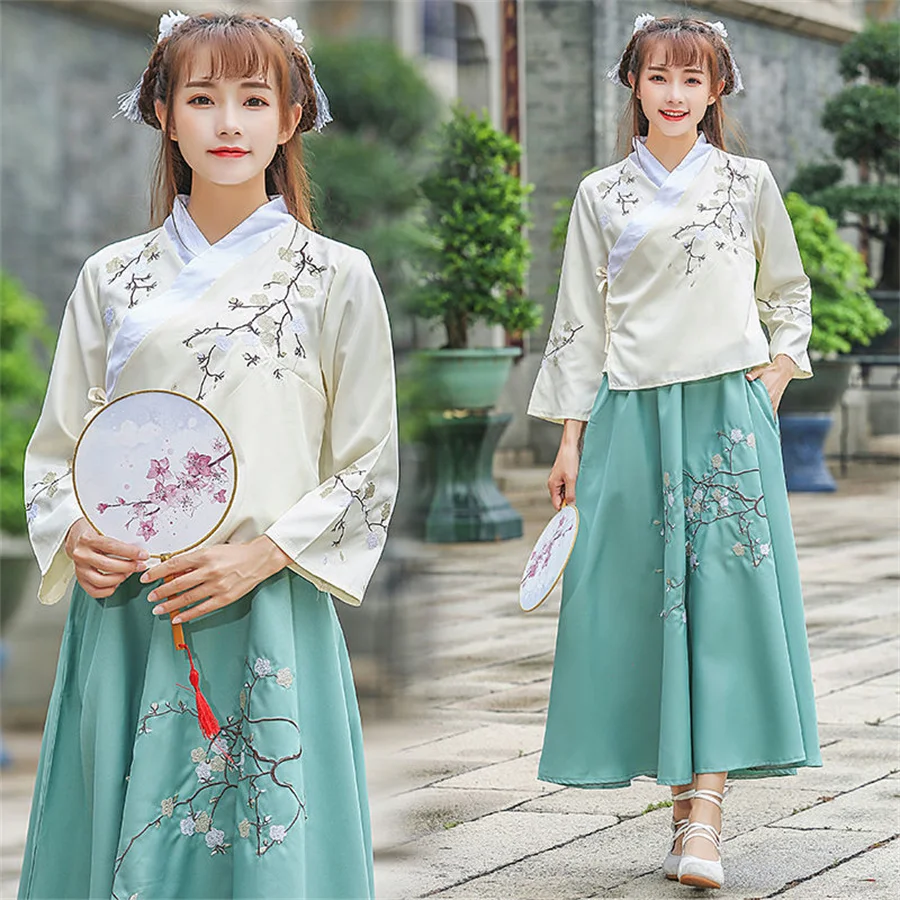 

Chinese Dress Korean Hanfu White Blue Men Women Dresses Chinese Style Cosplay Embroidery Kimono Traditional China Clothing