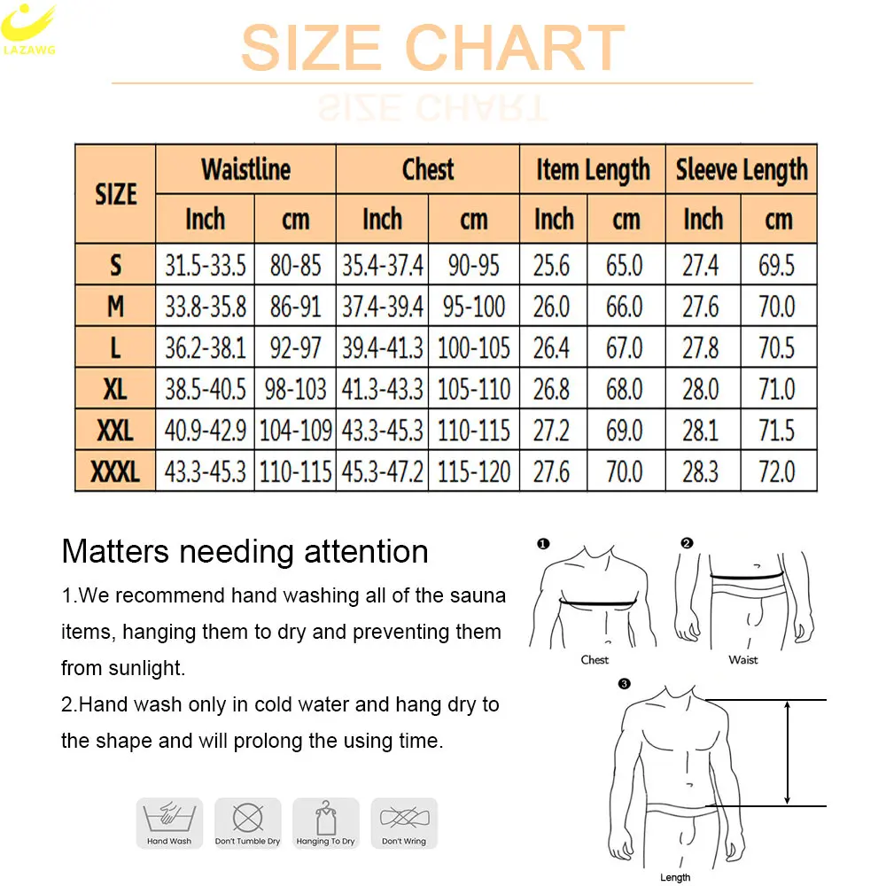 LAZAWG Sauna Jacket for Weight Loss for Men Neoprene Sweat Top Slimming Long Sleeve Body Shaper Workout Fitness Sport Fat Burner