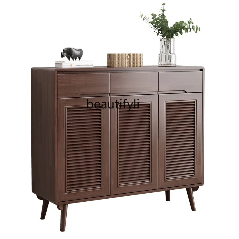 

Solid Wood Shoe Cabinet Home Doorway Hallway Storage Cabinet Solid Wood Breathable Shutter Door Cabinet