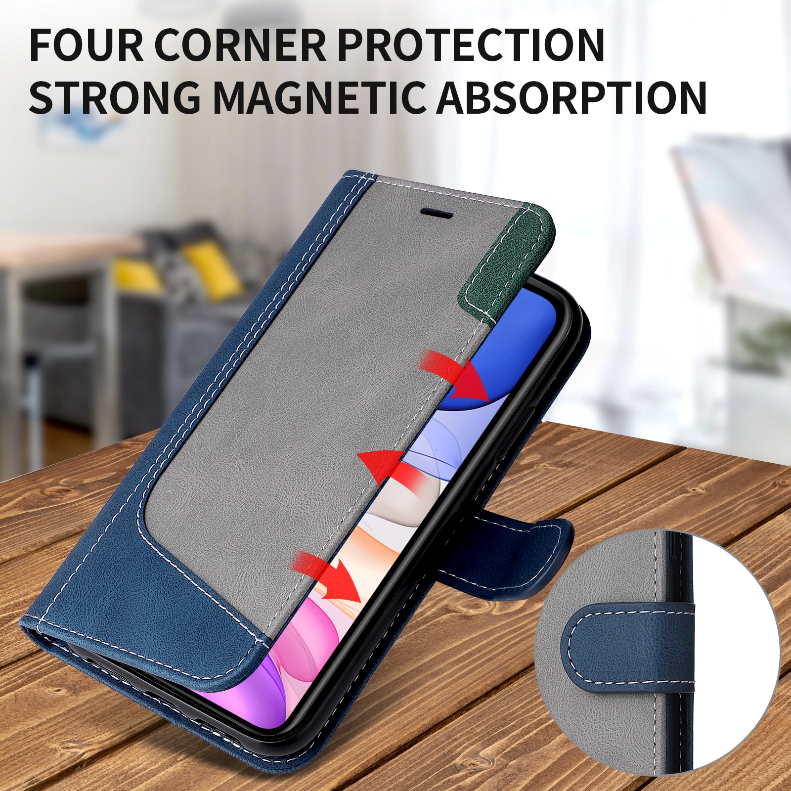 Luxury Leather Wallet Phone Case with Card Holder and Magnetic Closure