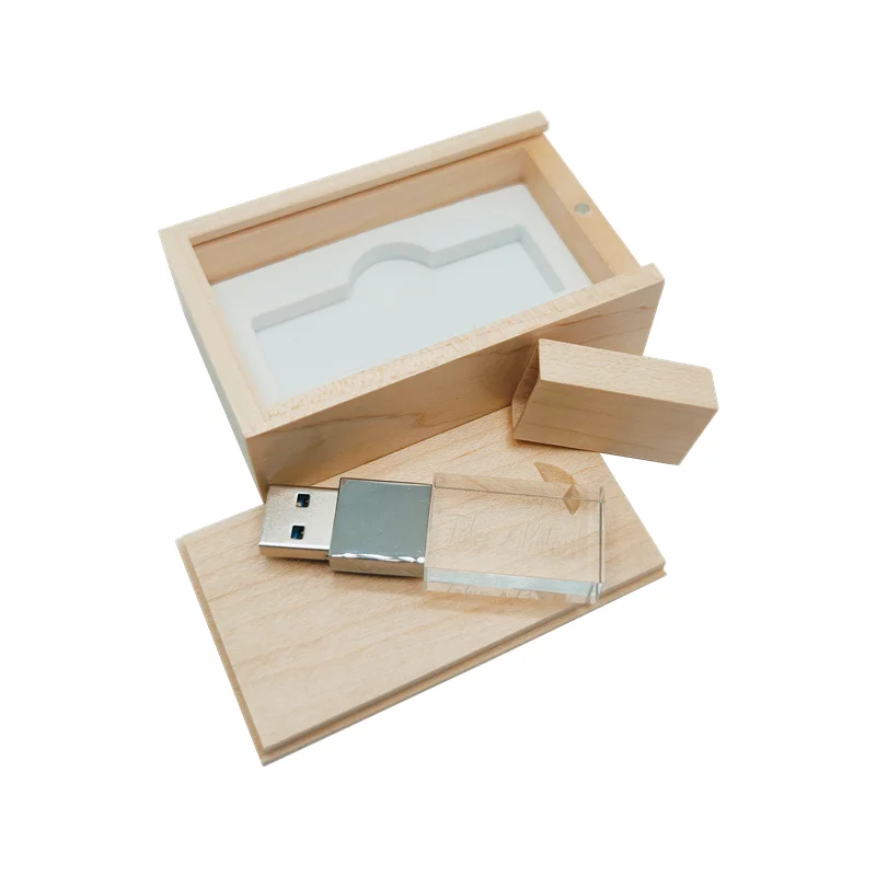 Free Custom Photography Logo Maple Metal Crystal Usb Flash Drive 4Gb 8Gb 16Gb 32Gb 64Gb Memory Stick And Maple Gift Box