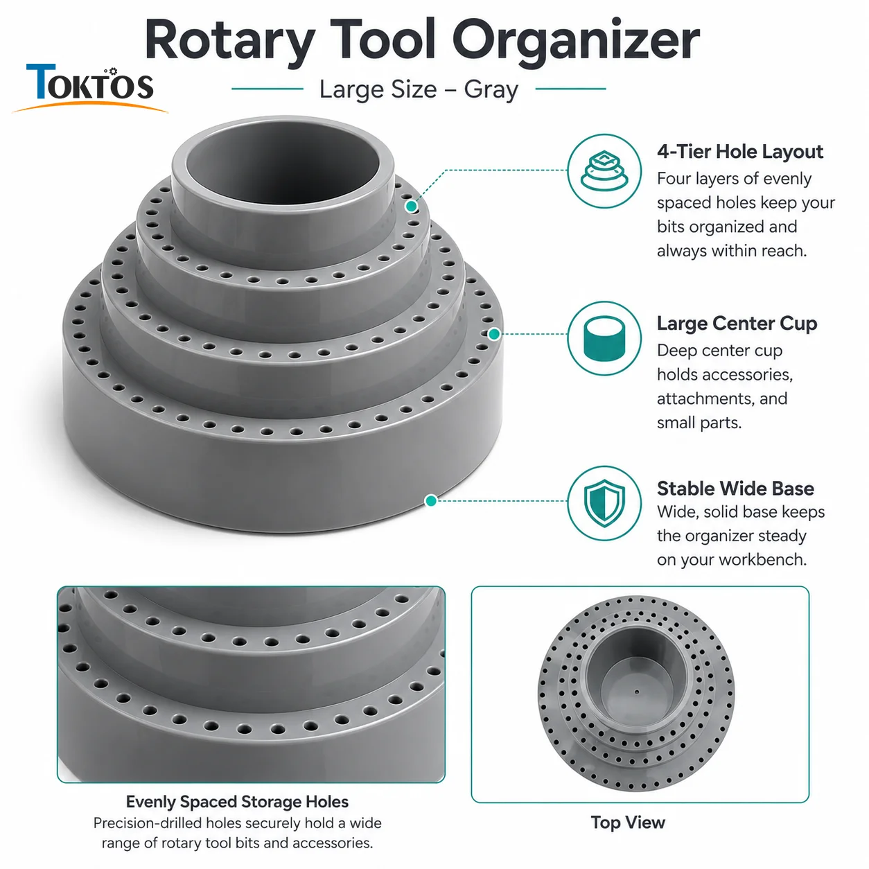 TOKTOS 35/116 Hole Rotary Tool Storage Box 360° Grinding Head Burr Drill Bit Polishing Accessory Organizer for Jewelry Tools