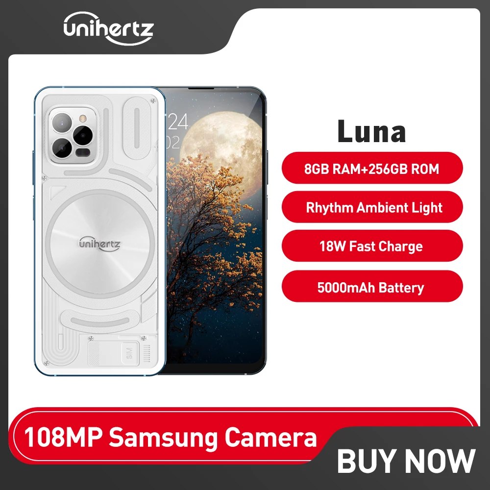 Unihertz Luna 8GB+256GB 5000mAh NFC Phones 4G Android 12 108MP Night Vision Camera CellPhone With Rhythm Ambient Light