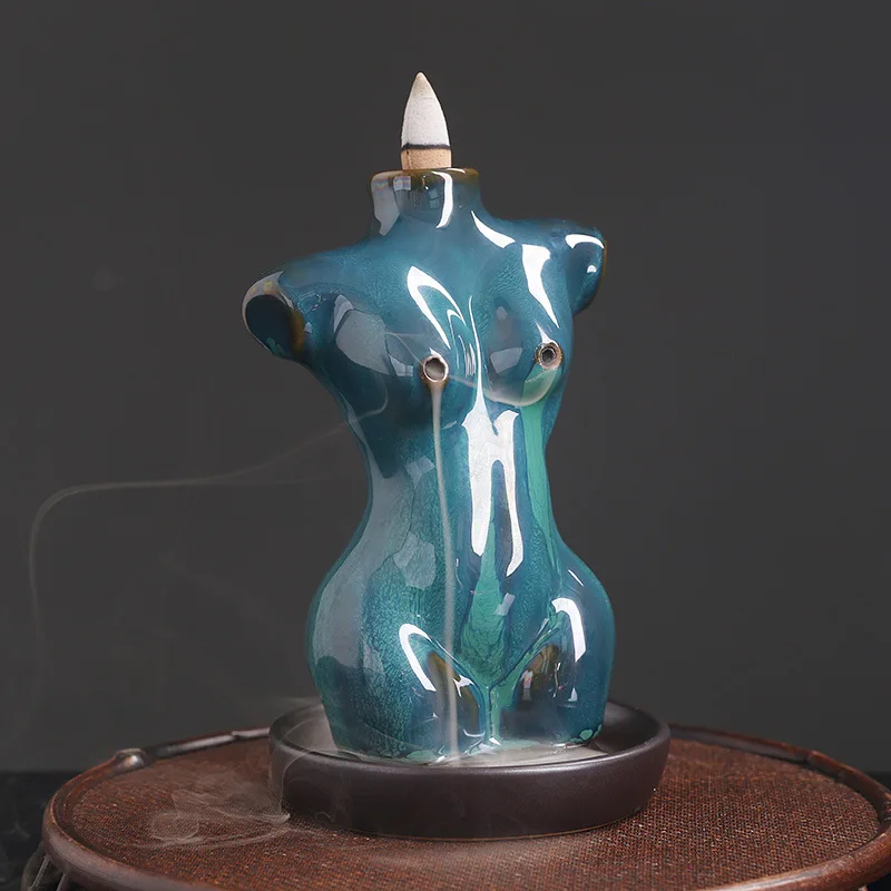 

Woman Body Waterfall Backflow Incense Burner Ceramic Incense Cone Holder Censer Handicraft Ornaments Living Room for Home Decor