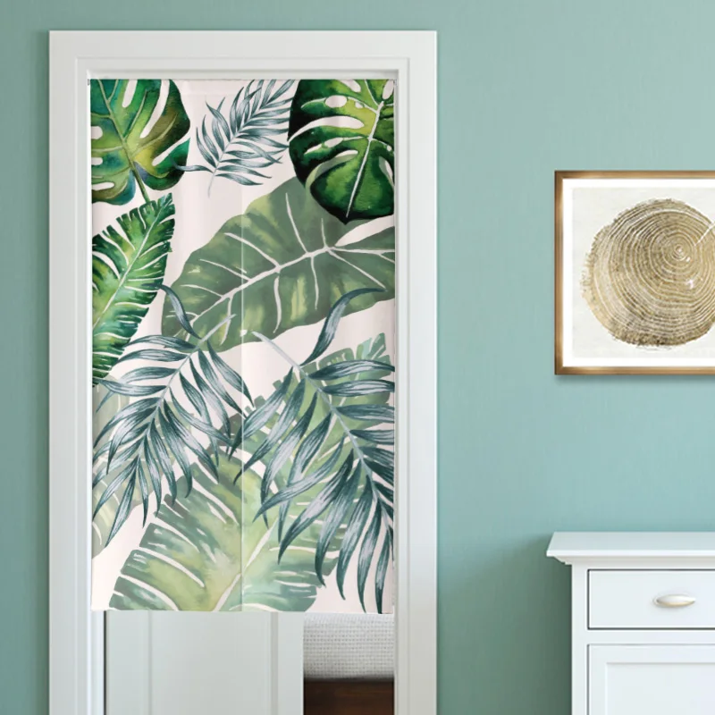 Tropical Plant Plam Leaves Printed Door Curtains Kitchen Bathroom Partition Curtain Bedroom Decoration Entrance Half Curtains 4