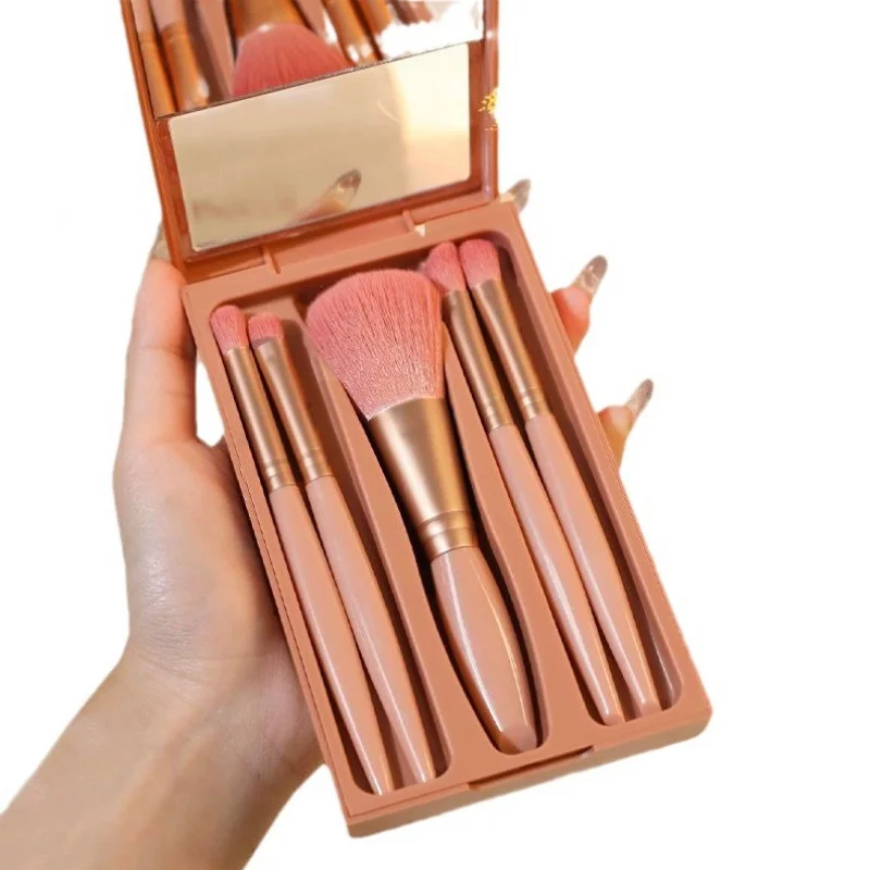 2024 New 5 pieces mirror box with skylight powder brush concealer blush super soft brush boxed mini portable makeup 2