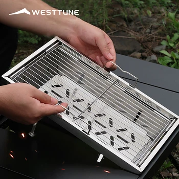 WESTTUNE IGT Barbecue Grill Folding Charcoal Firewood Stove Heater Portable Camping Picnic Cookware Stainless Steel BBQ Rack 1