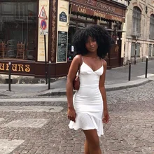 

European And American-Style Women's Clothing2022Spring and Summer New Solid Color Strap Stitched Backless Ruffled Short Dress fo