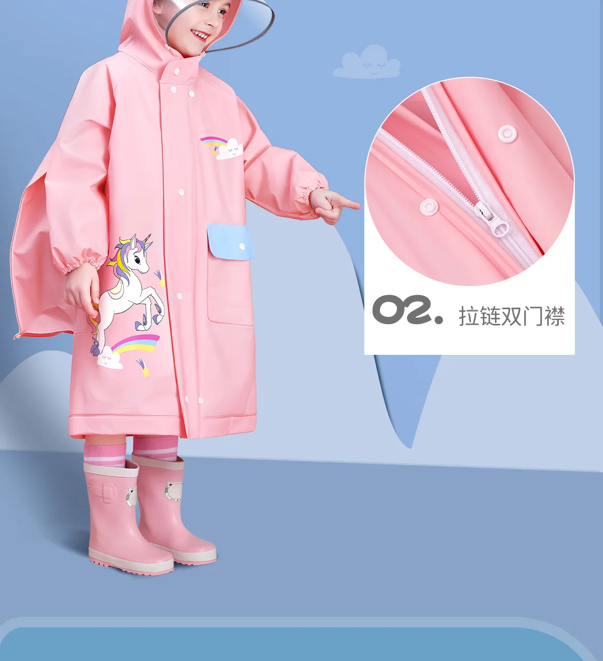 Whole Body Waterproof Kids Rain Poncho - EVA Children's Raincoat for Girls and Boys in Kindergarten with Schoolbag