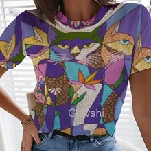 

Summer Fashion Women Cute Cat 3D Printing Harajuku Clothing Lady O-Neck Short Sleeve Lovely Animal Fashion Clothes Tees T-shirt