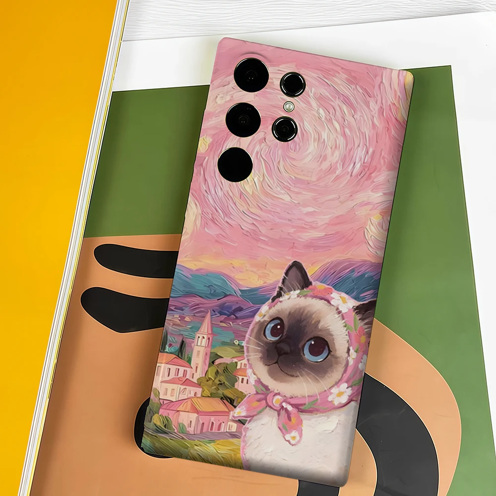 Starry Night Siamese Cat Shockproof Phone Case - Double Layer Tough Back Cover