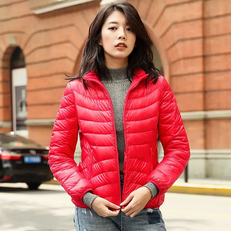 

Autumn Light Thin Down Coats Classic Women Solid Colors Warm Jacket Casual Commute All-Match Stand Outwears Loose Zipper Coats