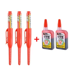 Waterproof Deep Hole Marker Pens with Long Nib - Multi-Purpose Woodworking Hand Tool (Black/Blue/Red Ink) (Red 3pen 2ink)