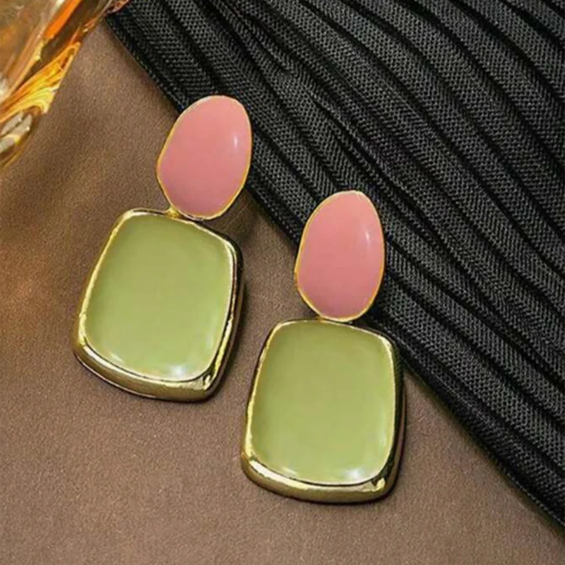 Korean Multicolor Square Dangle Stud Earrings For Women Green Purple Pink Bule Semi-Precious Stone Earrings Pastoral Style stud earrings,dangle earrings