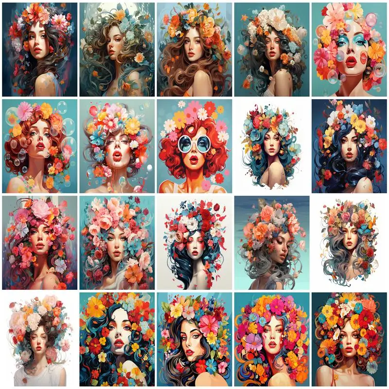 

RUOPOTY Diy Painting By Numbers Woman Flowers Personalized Gift Handicraft Handiwork Art Wall Decoration For Home