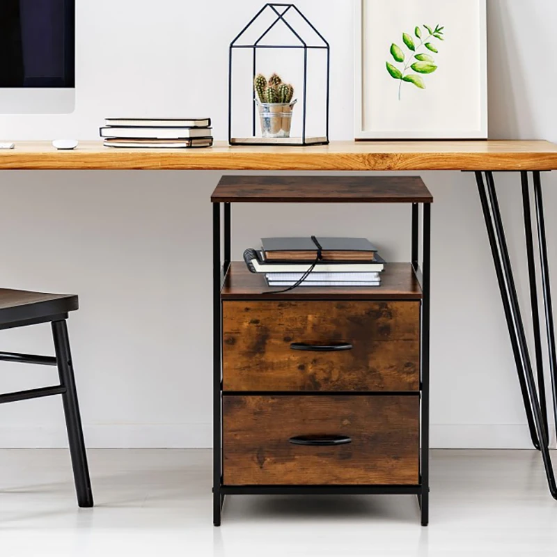 

Industrial Dresser Organizer Unit with 2 Fabric Drawers and Sturdy Steel Frame Bedroom Bedside Table Storage Cabinet