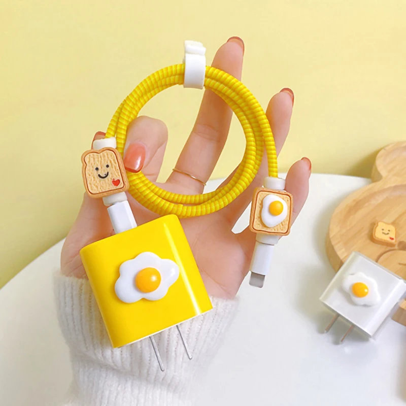

Cartoon Egg Charger Protector Cute Charge Cover Cable Protector Compatible for IPhone 18W 20W 5W Power Adapter Charger Sleeve