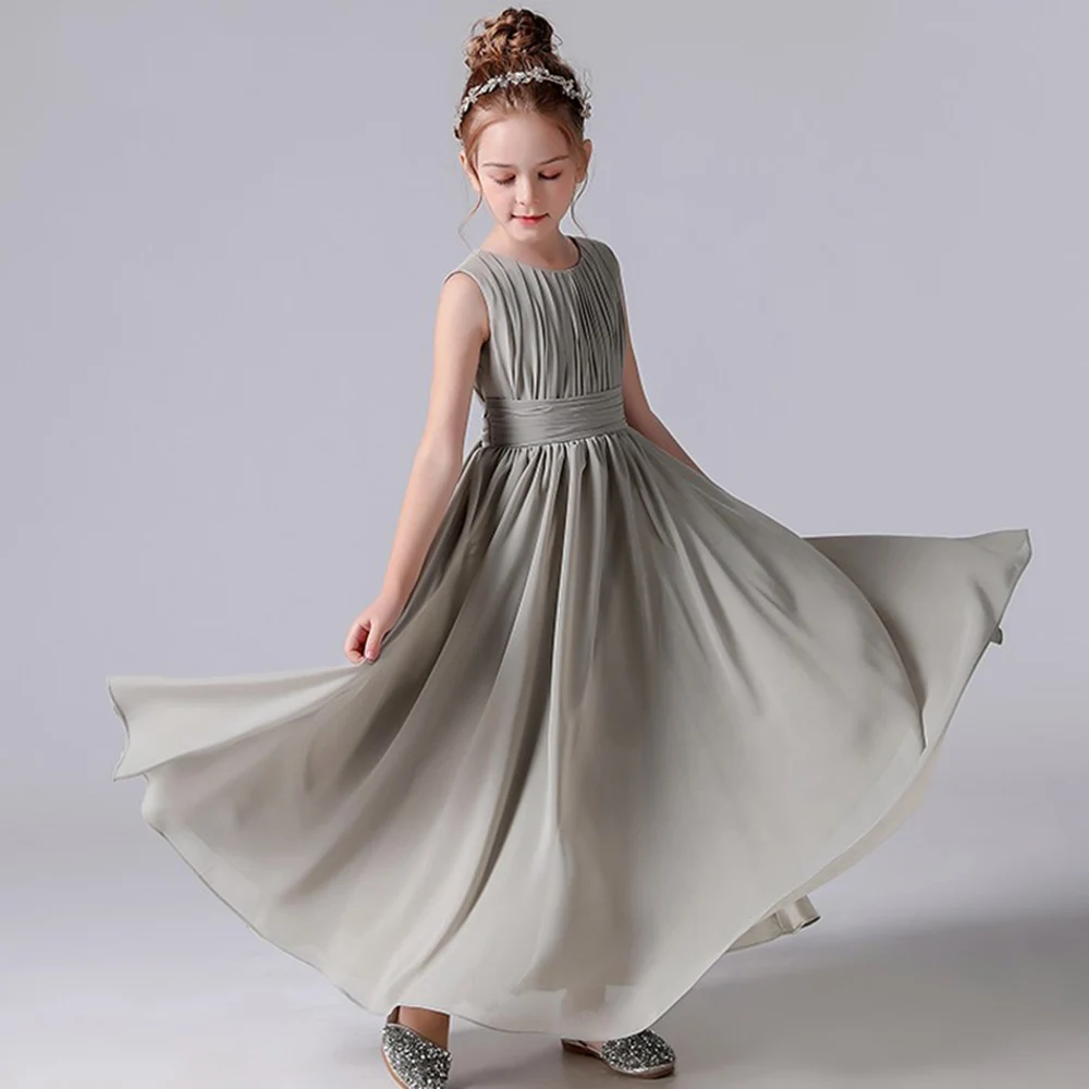 Dideyttawl Chiffon Pleated Flower Girl Dresses Sashes Kids Weddings Birthday Party Pageant Gowns Junior Bridesmaid Dress