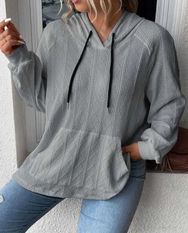 

Casual Women's Hoodie 2023 New Jacquard Fashion Patch Bag Pocket Large Loose Spring/summer Hooded Knitted Sweater for Women