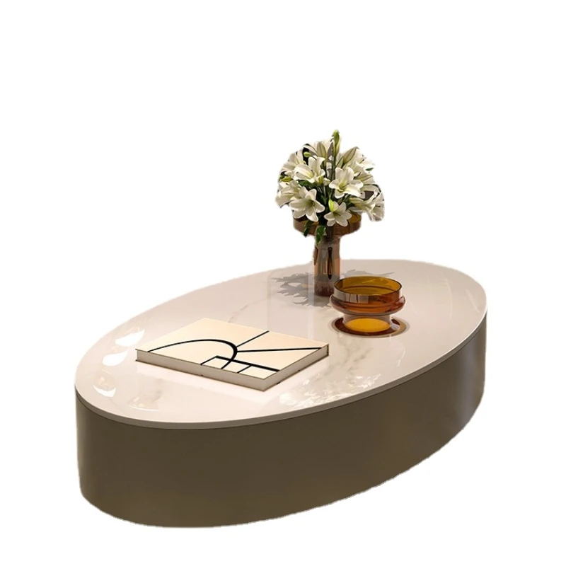 

Wyj Household Small Apartment Light Luxury Modern Minimalist Marble TV Cabinet Unit Oval Tea Table
